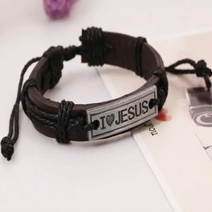 New I 🤎 Jesus Vintage Style Adjustable Leather Braided Faith Bracelet Unisex